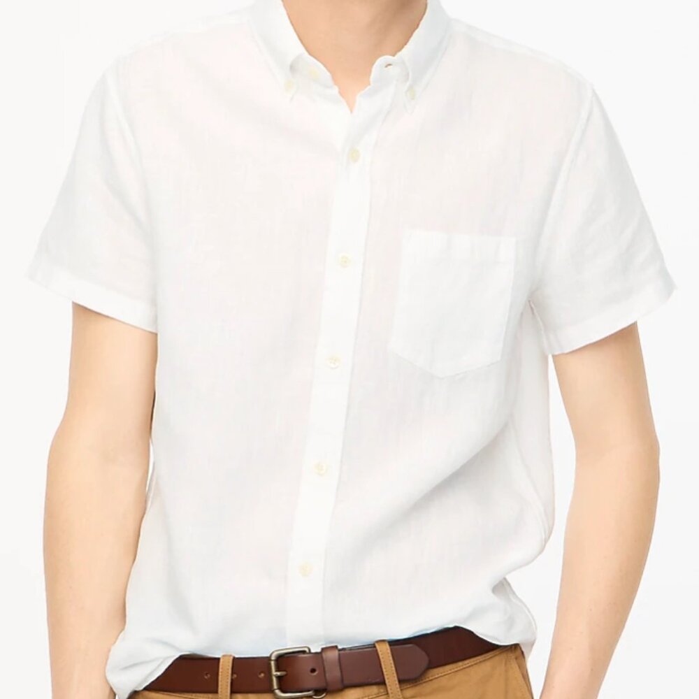 J.Crew White Linen Blend Short Sleeve Button Down Shirt- Size Medium